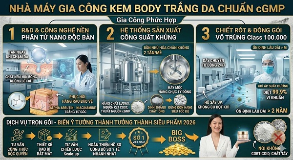 Nhà máy gia công kem body trắng da uy tín
