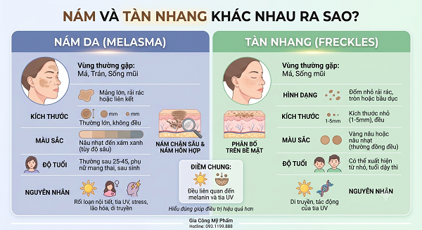 Nám Và Tàn Nhang Khác Nhau Ra Sao